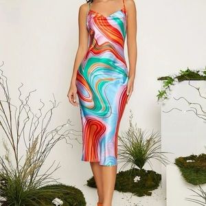 SHEIN VCAY Marbled Print Crisscross Open Back‎ Cami
Dress